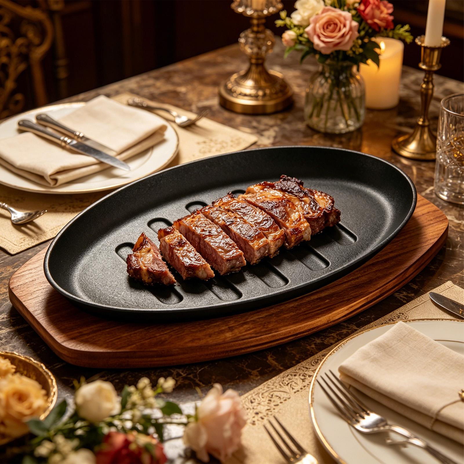 Teppanyaki Grill Table - 주철 타원형 레스토랑 바베큐 플레이트 스테이크