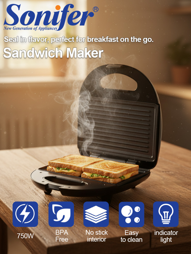 Sandwich Press Panini - 샌드위치 메이커 Sonifer SF-6173 750W 논스틱