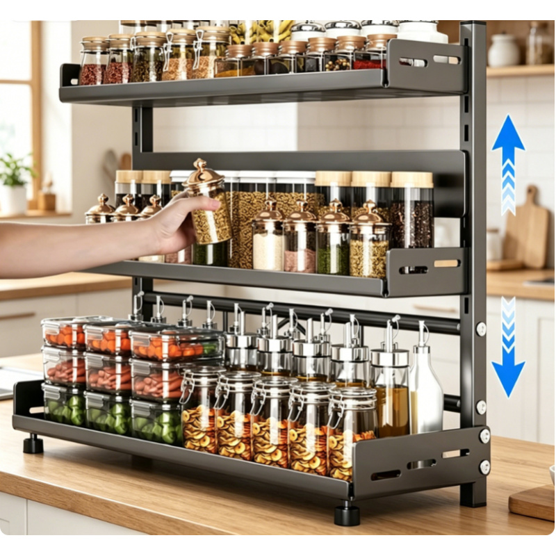 Commercial Kitchen Shelving - 3단 조절 가능 향신료 보관 랙,