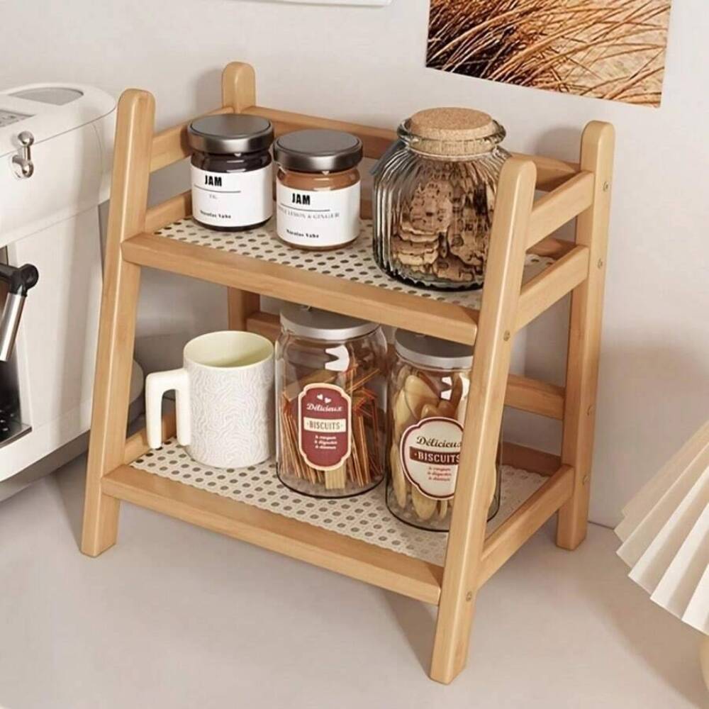 Commercial Kitchen Shelving - 2단 대나무 조리대 수납 선반, 나무