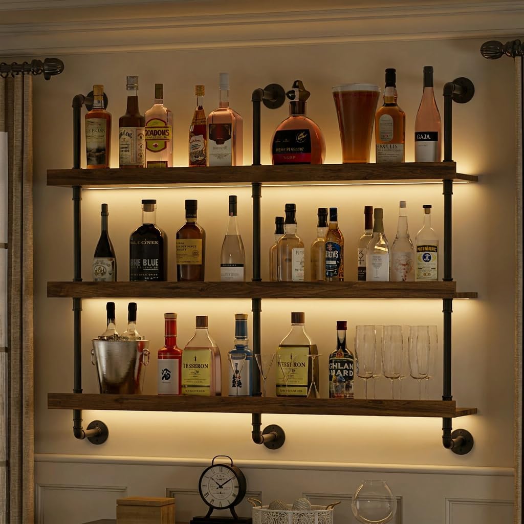 Commercial Kitchen Shelving - 벽걸이식 LED 조명 와인랙 3단 플로팅