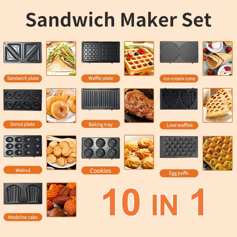 Sandwich Press Panini - 220/110V 가전제품 10 in 1 샌드위치