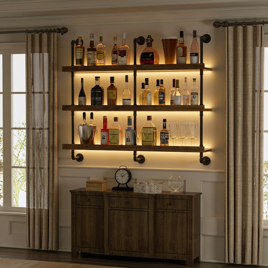 벽걸이식 LED 조명 와인랙 3단 플로팅 바 선반 주류 - Commercial Kitchen Shelving 리뷰 및 가격