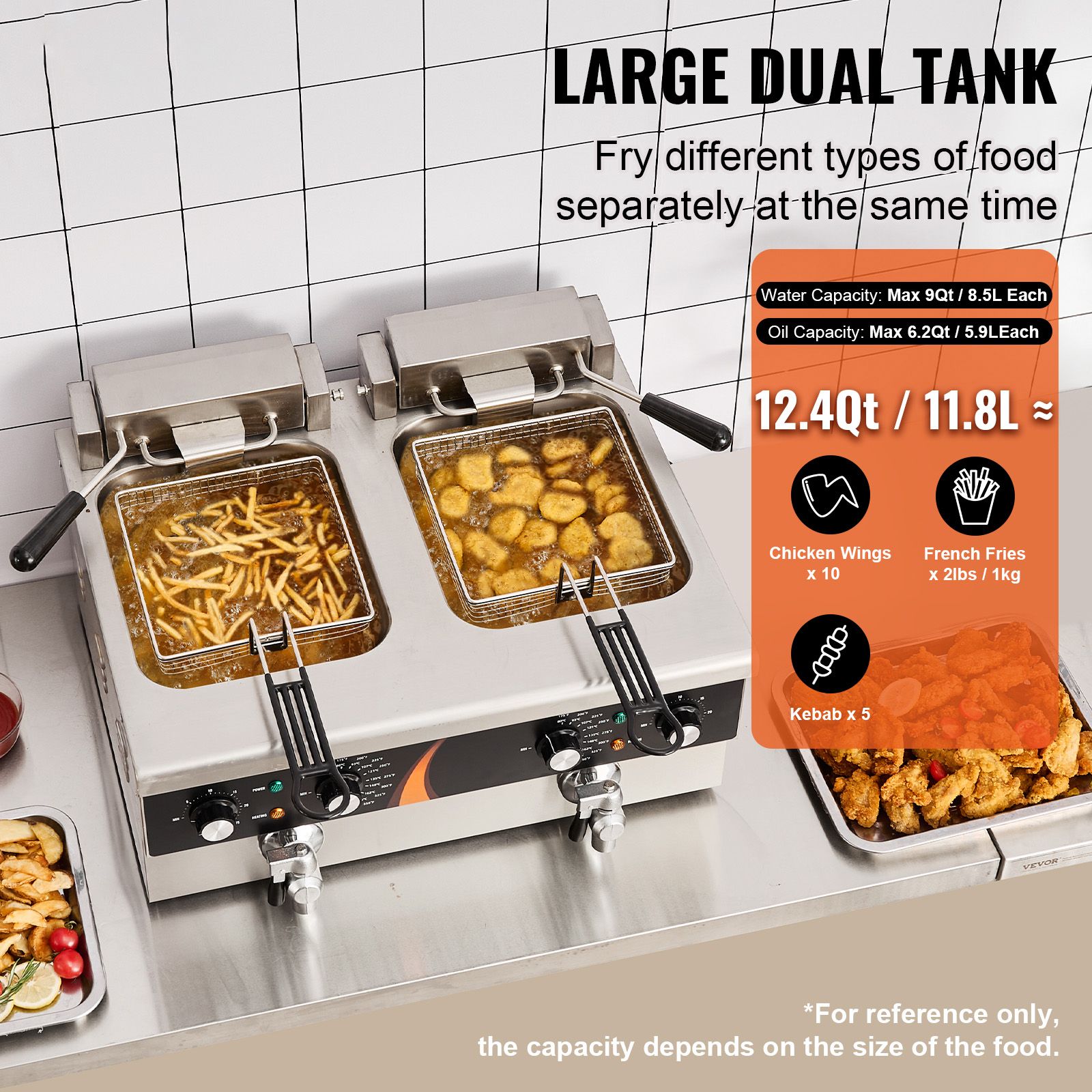 상업용 딥 프라이어 3500W, 듀얼 탱크 전기 카운터 - Commercial Kitchen Induction 리뷰 및 가격